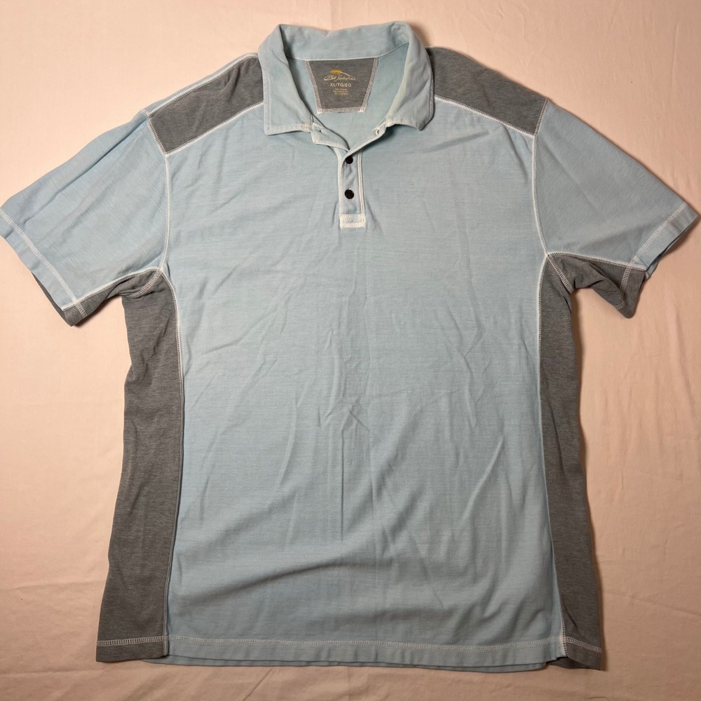 Bob Timberlake Mens XL Polo Shirt Light Blue Grey Color Block Short Sleeve